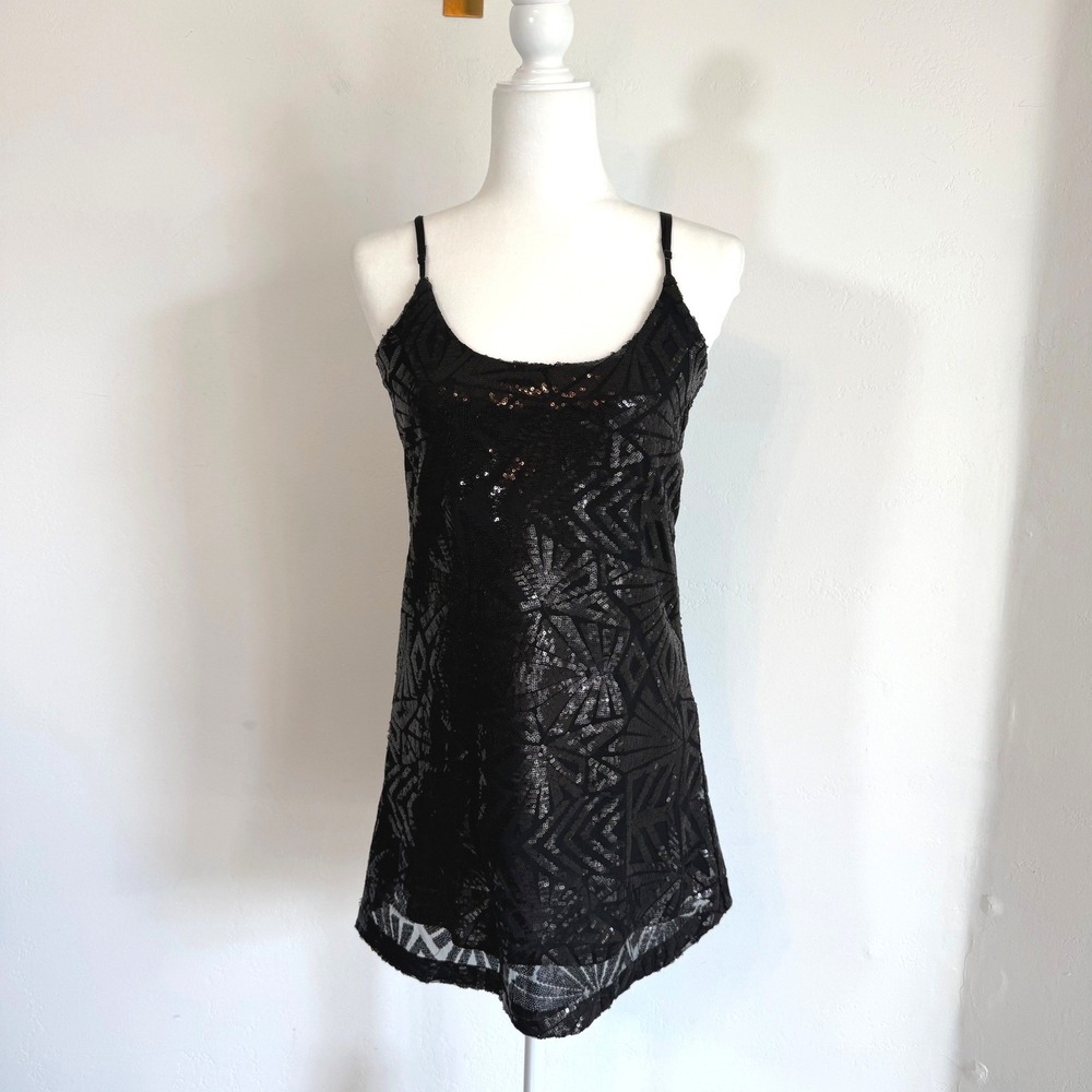 NWT AQUA Sequin Black Mini Dress Sparkly Y2K Party Going Out Glam Clubwear LBD S